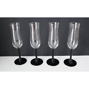 4 Vintage LUMINARC Black Stemmed Champagne Flutes France